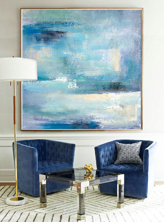 Extra Large Abstract Painting On Canvas,Oversized Contemporary Art,Modern Art Abstract Painting,Sky Blue,Violet,White,Nude.etc